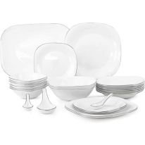 38Pcs Opal Ware Lyra Square Dinner Set - Design Plates, Bowls, Spoons | Comfortable Handling | Perfect for family everyday use, & family Get- together, restaurant, banquet & More