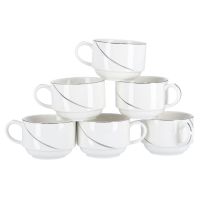 New Bone China Cups with Silver Line, 6 Pcs