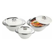 Oriental Chrome Casserole Set, 1L,2L & 3L - Big Plastic Oriental Chrome All Type Serving Bowl with Lid for Kitchen Tableware - Dishwasher Safe