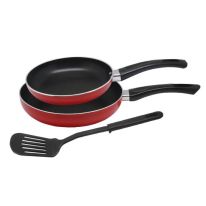 Royalford 3 Pieces 18 & 24 Cm Fry Pans with Nylon Turner - Portable with Cool Touch Handle 2 Layer Non-stick Coating Frying Pan Deluxe Value Set, Turner Included | Ideal for Grill Fry Roast Steam