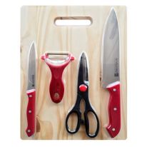 Royalford RF7826 4 piece Kitchen Tool with Wooden Cutting Board - Multi-Colour, Cutting vegetable Meat | Ideal for chopping, slicing, mincing, dicing, Peeling & More