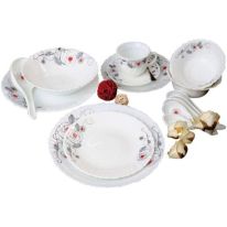 Royalford 33Pcs Opal Ware Dinner Set - Floral Design Plates, Bowls, Spoons | Comfortable Handling | Perfect for Family Everyday Use, & Family Get- Together, Restaurant, Banquet & More
