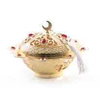 Royalford Vintage Dates Bowl with Lid - Multi Purpose Container To Store Dry Fruits, Namkeen, Chocolates & Snacks - for Home Party, Wedding Decoration - Golden Finish