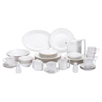 Royalford RF8397 47Pcs Ovation Fine Bone Round Dinner Set - Portable Design Plates, Bowl, Pot, Cups & Saucer | Comfortable Handling | Perfect for Everyday Use, & Get- Together, Restaurant, Banquet & More