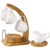 Porcelain Tea Set with Bamboo Stand