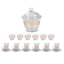 Royalford Tea Cups with Saucer, 20 Pcs - High Quality Glass for Regular Use | Ideal for Tea, Coffee, Latte, Cappuccino Cup with Saucer, Cawa and Container Jar | Tea Glass Set of 20 Pcs (Lira)