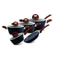 Royalford RF8904 9Pcs Aluminium Casserole Cookware Set with Glass Lids - Induction safe Pots & Pans with Non-Stick Marble Coating - Stock Pots with Tempered Glass Lid & Strong Wooden Handles