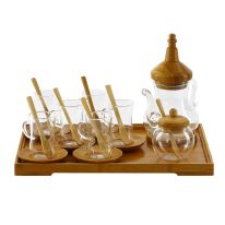 Royalford 24 Pcs Glass Tea Set With Wooden Stand - 6 Glass Tea Cups & Wooden Saucer with Wooden Spoon, for Home and Office Use Tea Coffee Cups Service Set