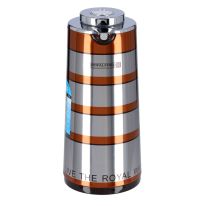 Royalford RF9587 1L Double Wall Golden Figured Vacuum Flask - Portable Heat Insulated Thermos for Keeping Hot/Cold 24 & 36 Hours Retention | Push Button |Coffee, Hot Water, Tea, Beverage | Ideal for Commercial & Outings