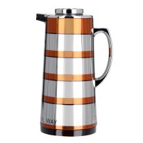 Royalford RF9589 1.6L Double Wall Golden Figured Vacuum Flask - Portable Heat Insulated Thermos Hot/Cold Long Hours Retention | Push Button | Coffee, Hot Water, Tea, Beverage | Ideal for Commercial & Outings