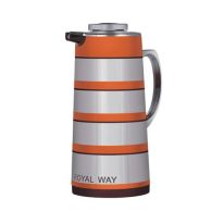 Royalford RF9590 1.9L Double Wall Golden Figured Vacuum Flask - Portable Heat Insulated Thermos Hot/Cold Long Hours Retention | Push Button | Coffee, Hot Water, Tea, Beverage | Ideal for Commercial & Outings