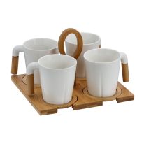 Royalford RF9636 Porcelain Tea Set with Bamboo Stand & Coaster - Bamboo Bottle Caddy with Opener & Sampler Boards, Drink Holder for Tea, Coffee, Perfect for Home, Restaurant, Brew Fest Party, and More