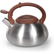 Royalford RF9669 3L Whistling Kettle - Portable Design Whistling Tea Kettle with Heat Wooden Finish Lid & Handle | Ergonomic Pouring Spout | Compatible with Gas, Induction, Hot Plate, Halogen, & Ceramic Tops