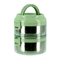 Royalford RF9795 1.6L 2 Layer Lunch Box - Portable Stainless Steel Inner case BPA Free with Detachable Outer Case Stackable Box Container | Foldable Handle | Leak Proof | Ideal for Men, Women & Children