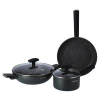 Royalford 5-Pieces Non-Stick Cookware Set - Scratch Resistant, Tempered Glass Lids, 2.5mm Body Thickness, Bakelite Knobs, & CD Bottom | 3 Layer Granite Coating Comfortable Handle | Multiple Hob Compatibility