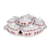 Royalford 14Pcs Revolving Serving Tray - Appetizer and Condiment Server Divided Serving Dishes with Lids | Perfect for Chips, Dip, Veggies, Curries, Candy, Snacks & More