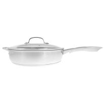 Royalford RFU9052 28 CM Stainless Steel Pan - Non-Stick Coated, Tempered Glass Lid, PFOA Free, Suitable for All Hob Types - for Sauteing, Frying & Simmering