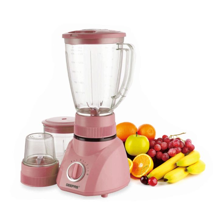 Geepas 400W 3 in 1 Multifunctional Blender, Stainless Steel Blades, 2  Speed Control with Pulse, Dry Mill & Mincer Included