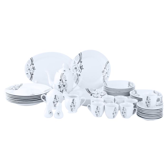 Set　Bowls,　Design　49Pcs　Saucer　Royalford　Pot　Cup　Floria　Floral　RF9989　Spoons,　Tea　Dinner　Plates,